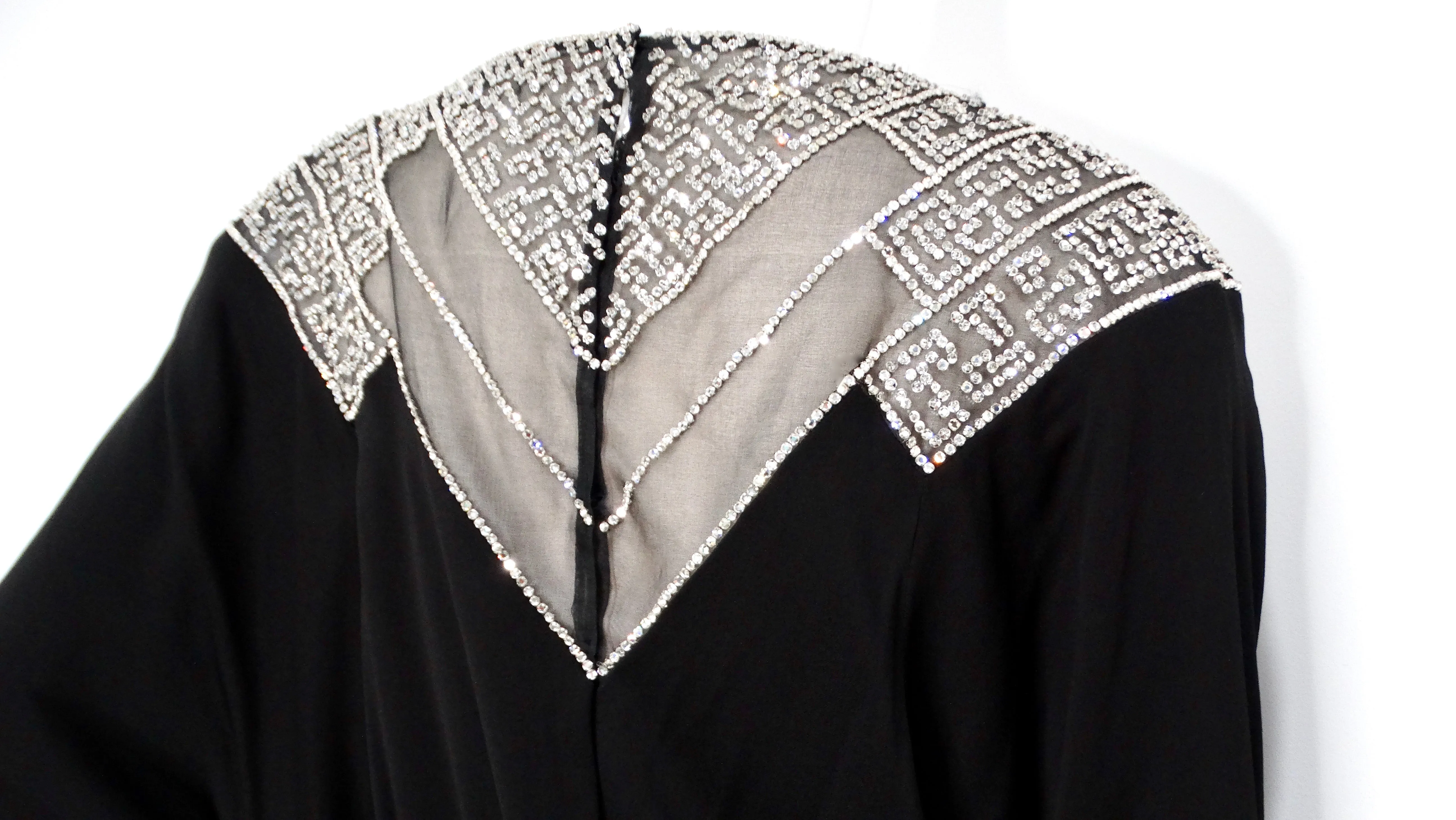 1980s Victoria Royal Rhinestone Dolman Evening Gown