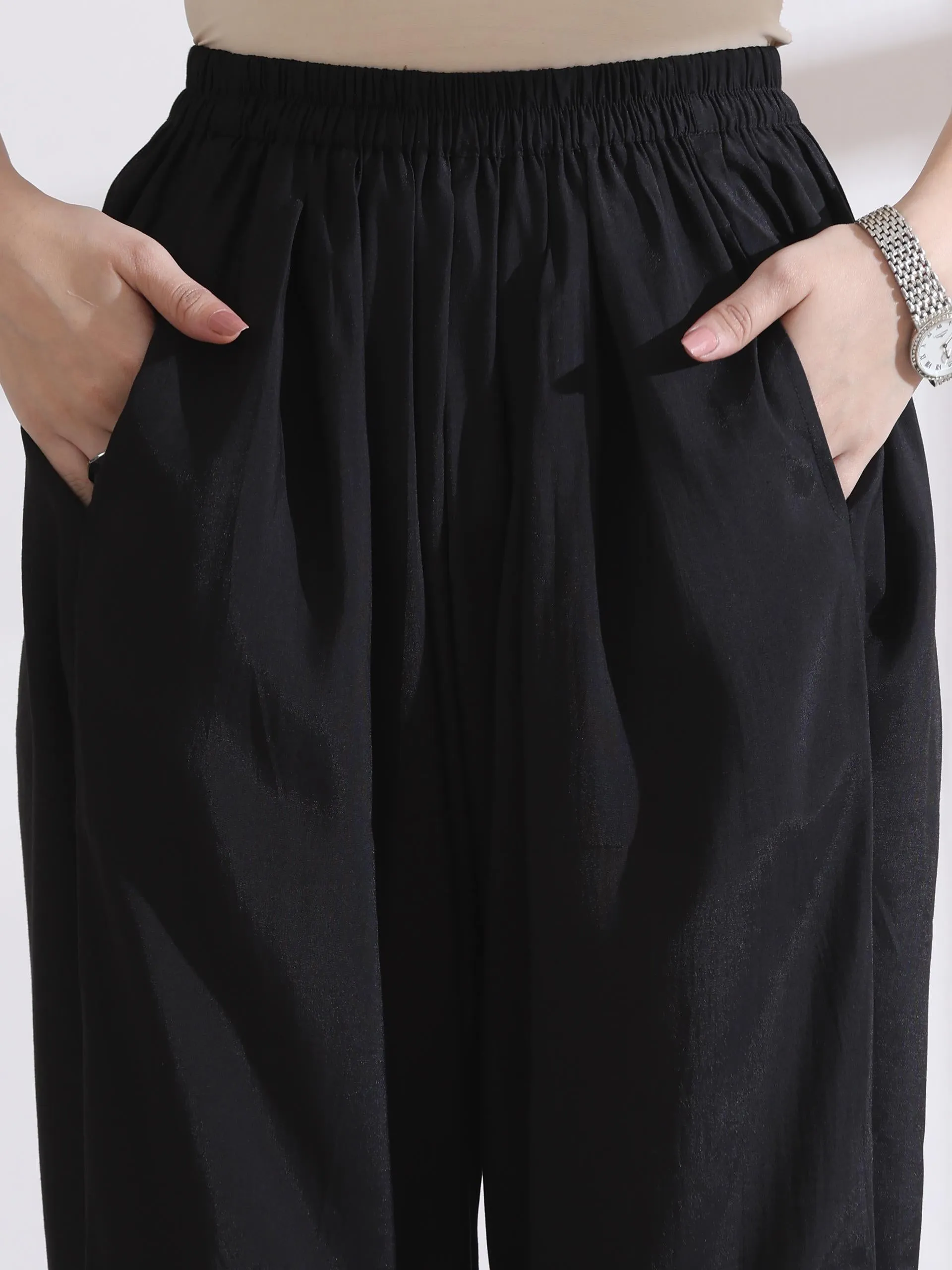 2 Pc Set - Airskin Black And Silver Halter Kurta And Plazzo Pants
