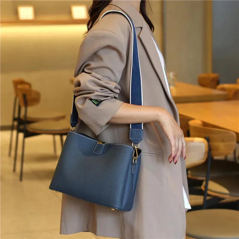 2024 Women's Genuine Leather Bag Female New Luxury Bucket Handbag Lady Fashion Casual Shoulder Bag Crossbody Messenger for Girls
