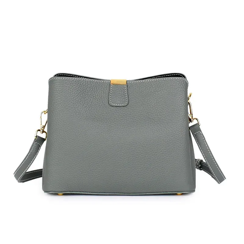 2024 Women's Genuine Leather Bag Female New Luxury Bucket Handbag Lady Fashion Casual Shoulder Bag Crossbody Messenger for Girls