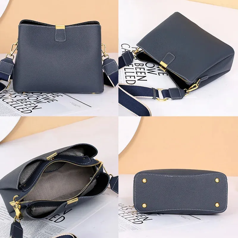 2024 Women's Genuine Leather Bag Female New Luxury Bucket Handbag Lady Fashion Casual Shoulder Bag Crossbody Messenger for Girls