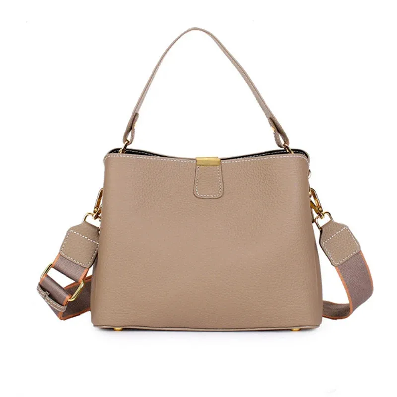 2024 Women's Genuine Leather Bag Female New Luxury Bucket Handbag Lady Fashion Casual Shoulder Bag Crossbody Messenger for Girls