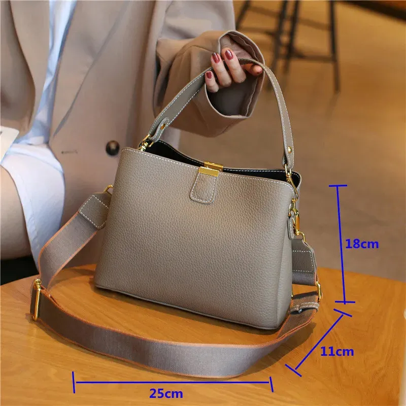 2024 Women's Genuine Leather Bag Female New Luxury Bucket Handbag Lady Fashion Casual Shoulder Bag Crossbody Messenger for Girls
