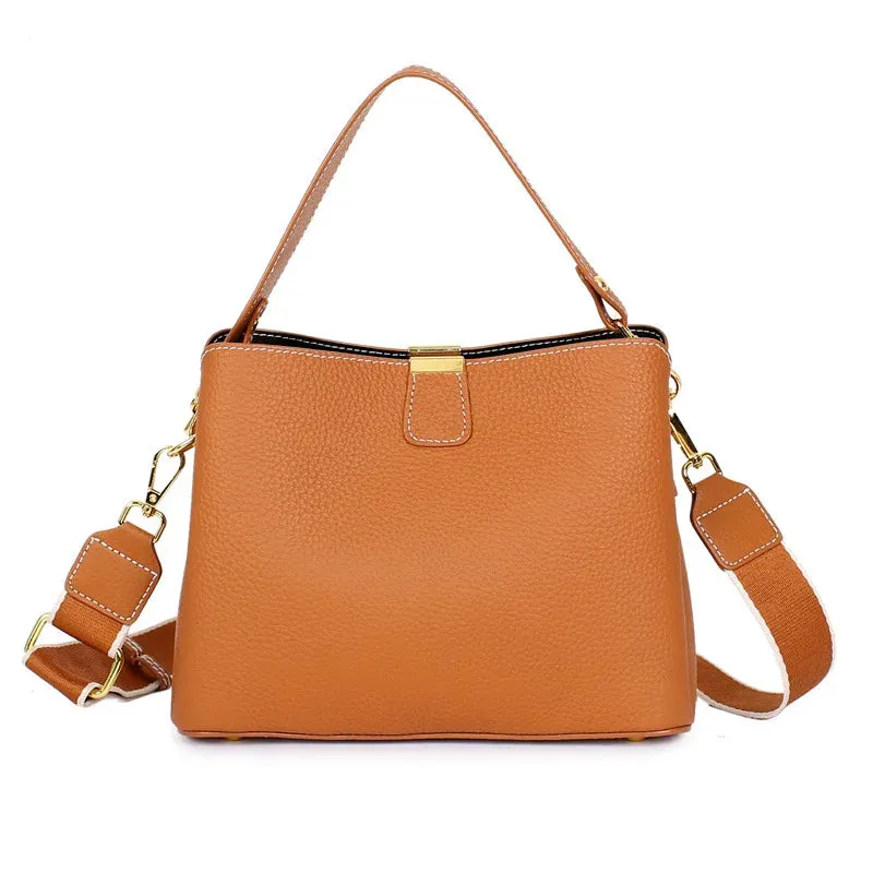 2024 Women's Genuine Leather Bag Female New Luxury Bucket Handbag Lady Fashion Casual Shoulder Bag Crossbody Messenger for Girls