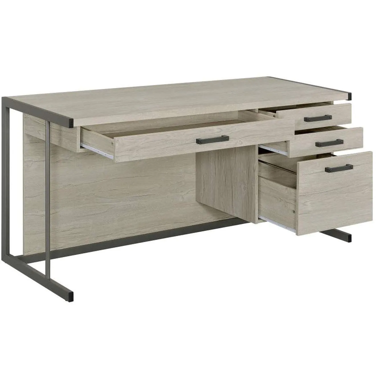 4-Drawer Whitewashed Grey And Gunmetal Rectangular Office Desk