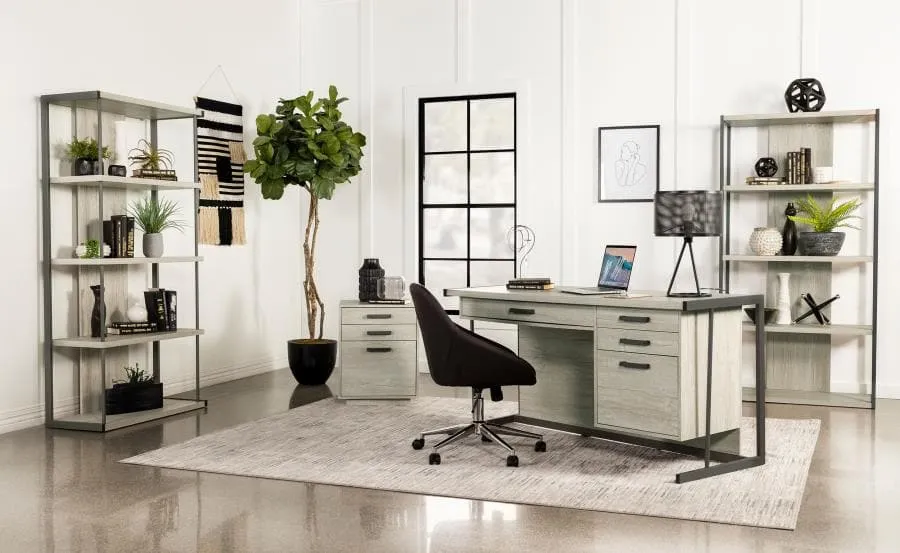 4-Drawer Whitewashed Grey And Gunmetal Rectangular Office Desk