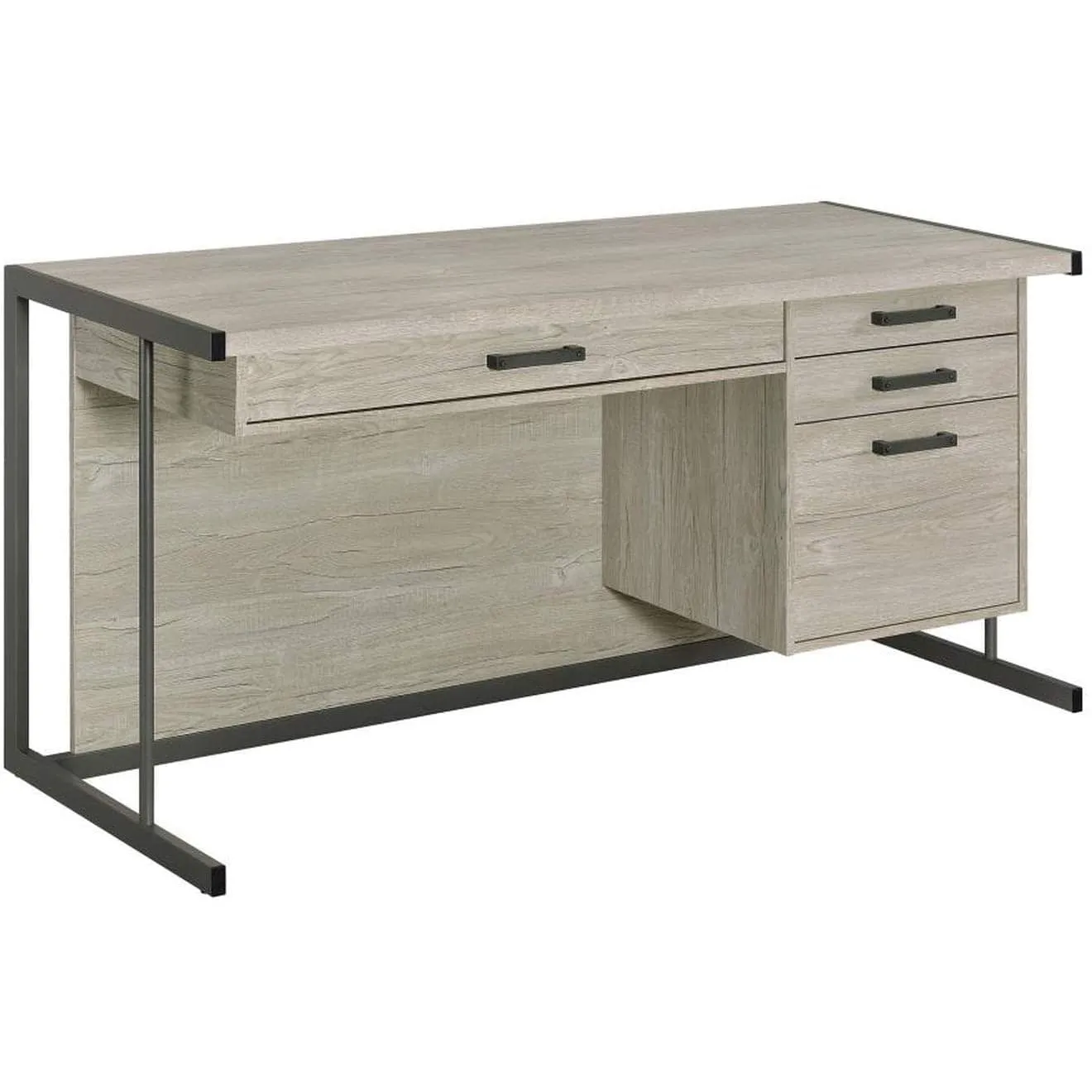 4-Drawer Whitewashed Grey And Gunmetal Rectangular Office Desk