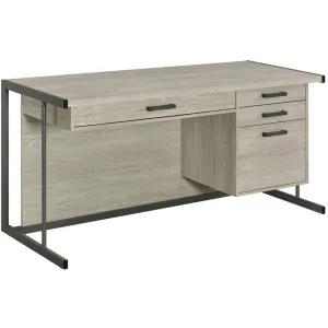 4-Drawer Whitewashed Grey And Gunmetal Rectangular Office Desk