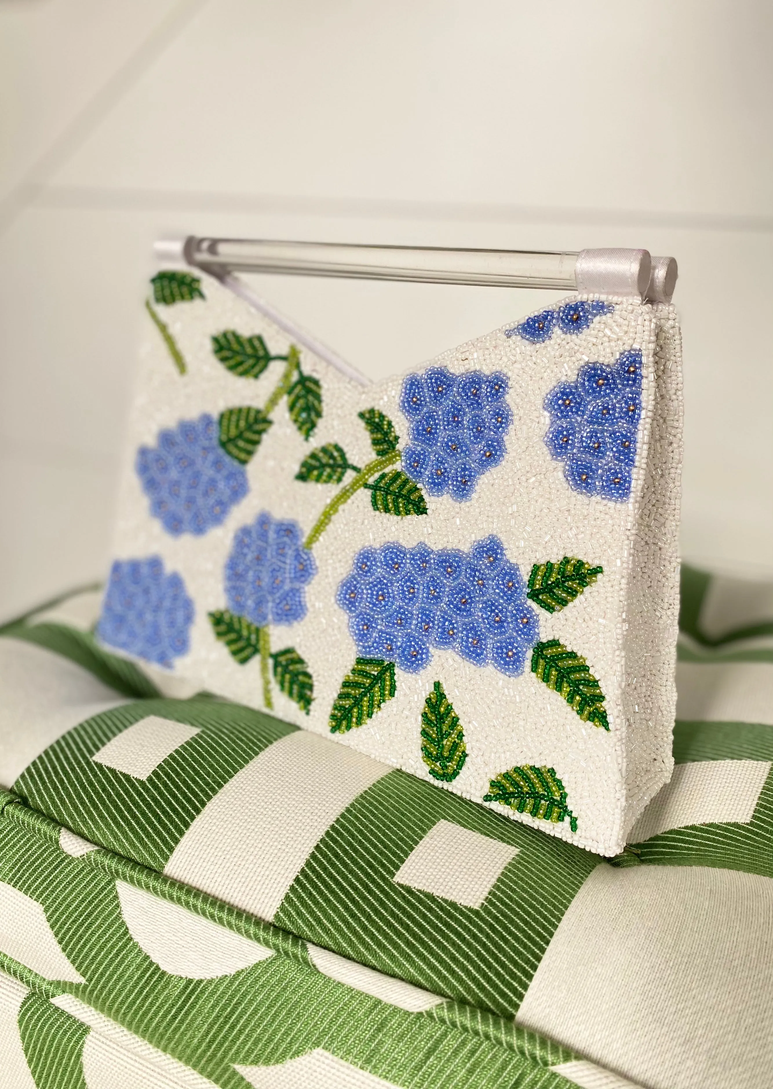 Acrylic Handle Clutch in Hydrangea Blossoms