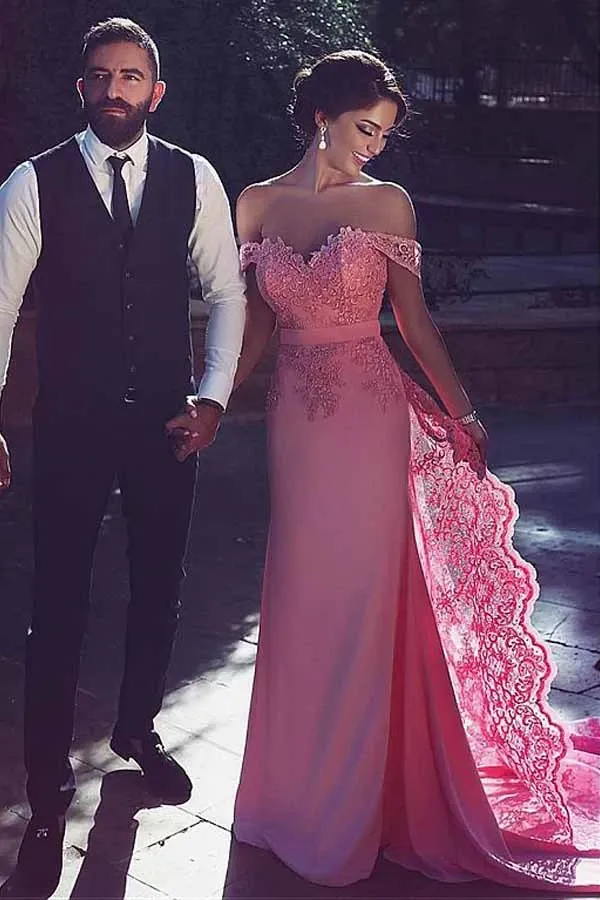 Anneprom Glamorous Chiffon Off-The-Shoulder Neckline Mermaid Formal Dress APP0249