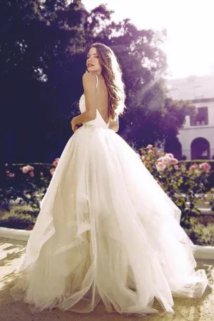Anneprom Glamorous Straps Ball Gowns Ivory Backless Tulle Wedding Dresses APW0127