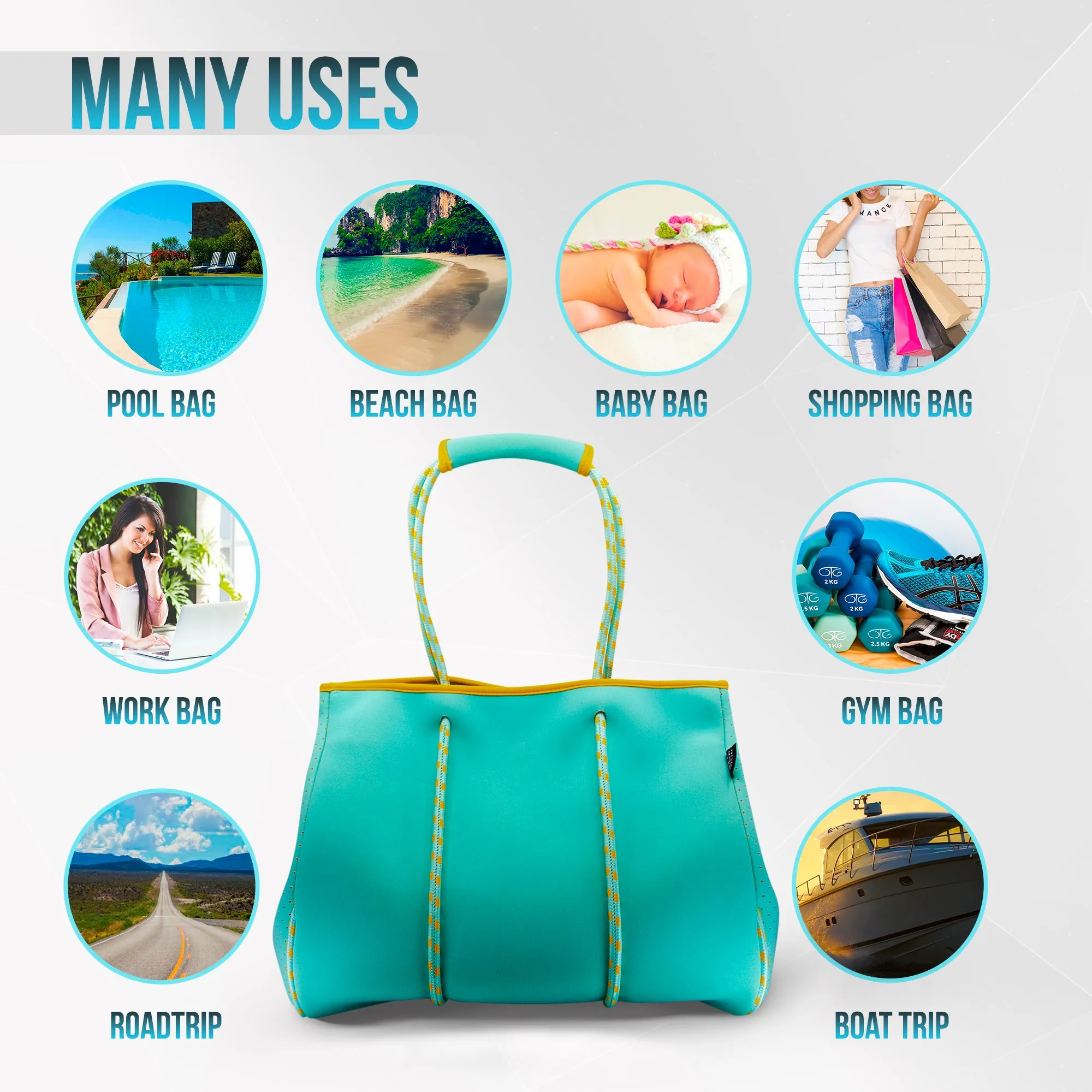 Beach Bag Tote - Turquoise/Yellow