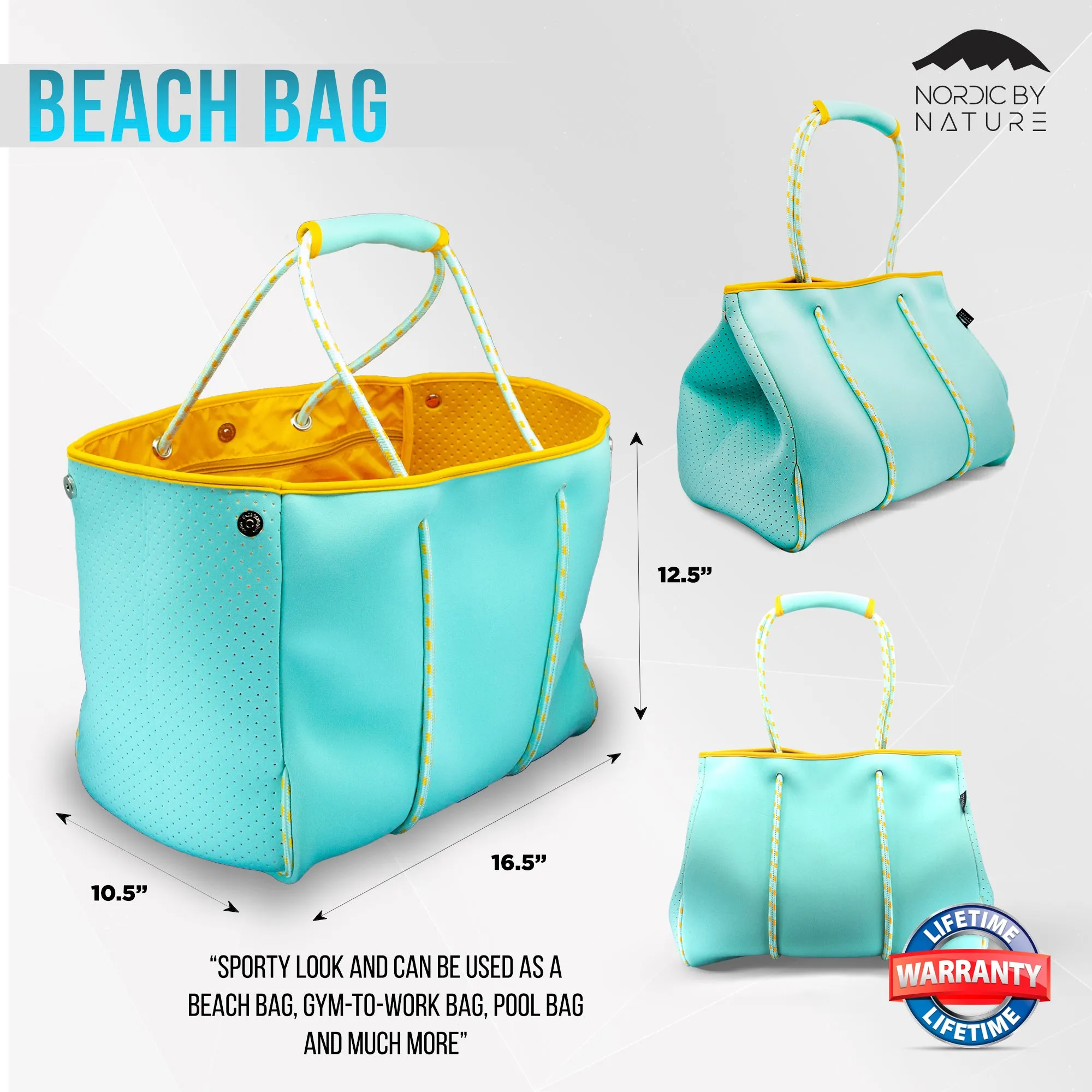 Beach Bag Tote - Turquoise/Yellow