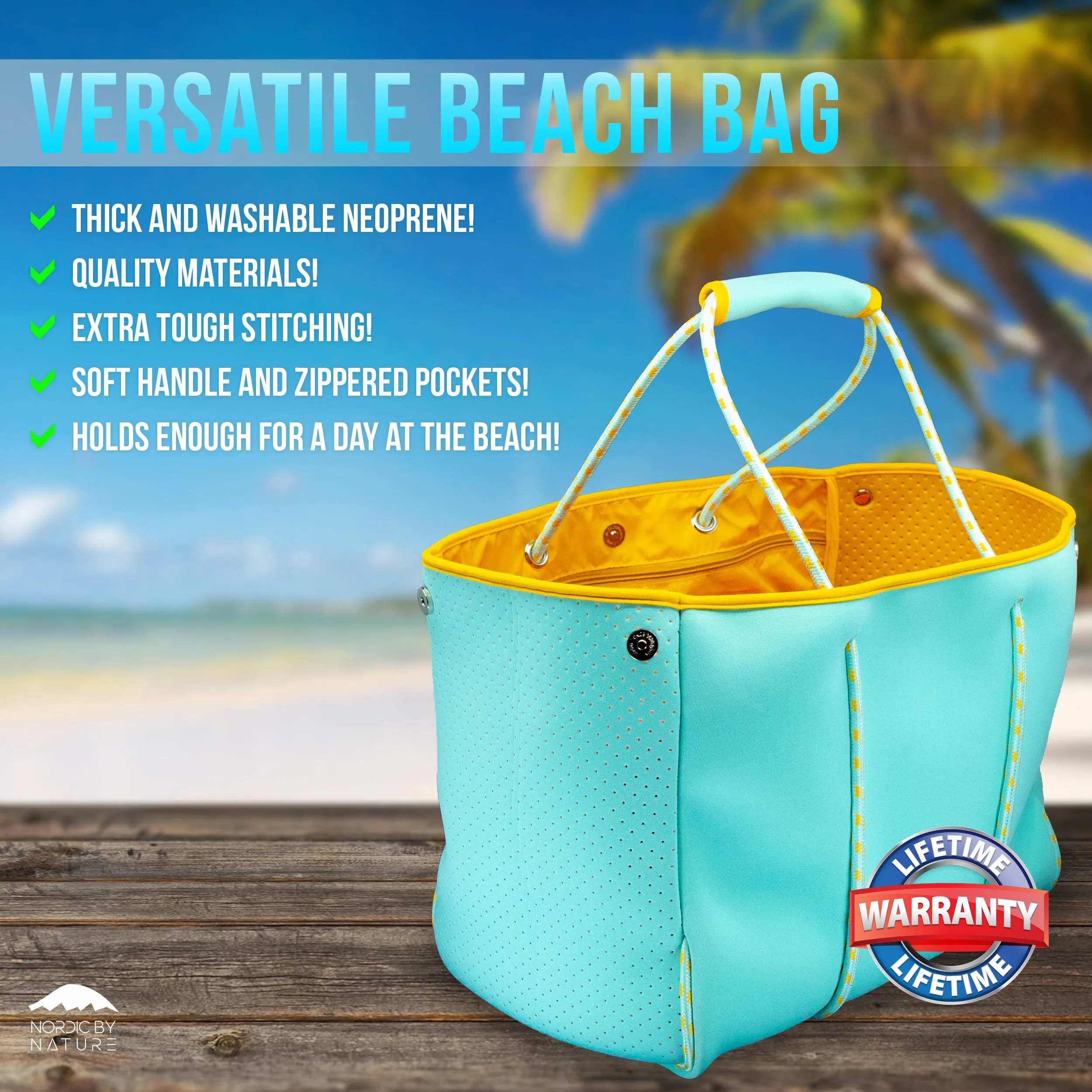 Beach Bag Tote - Turquoise/Yellow