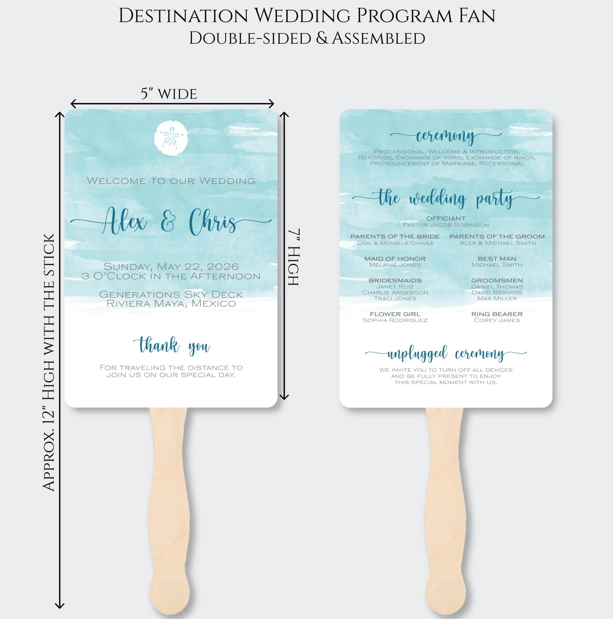 Beach Wedding Program Fans - Sand Dollar
