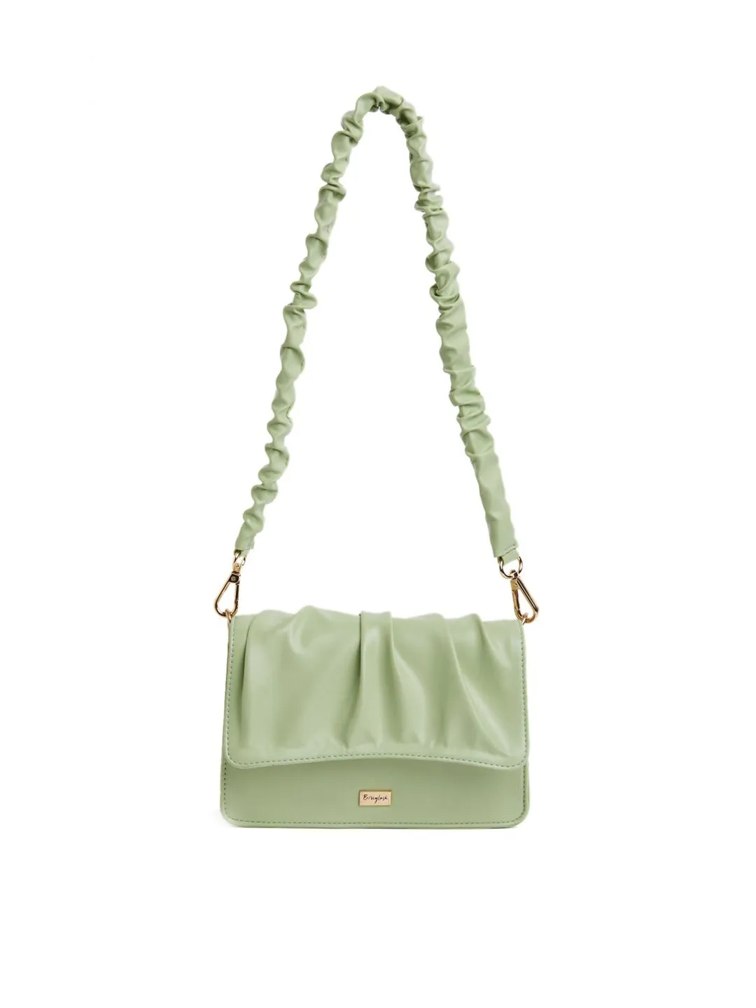 Berrylush Women Solid Green PU Detachable Sling Strap Embellished Structured Small Handheld Bag