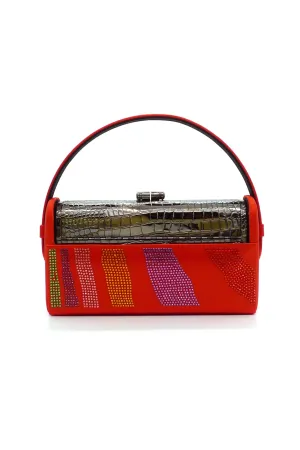 BIENEN DAVIS X AURETA Gunmetal Croco Régine Minaudière Insert with Fire Satin Case