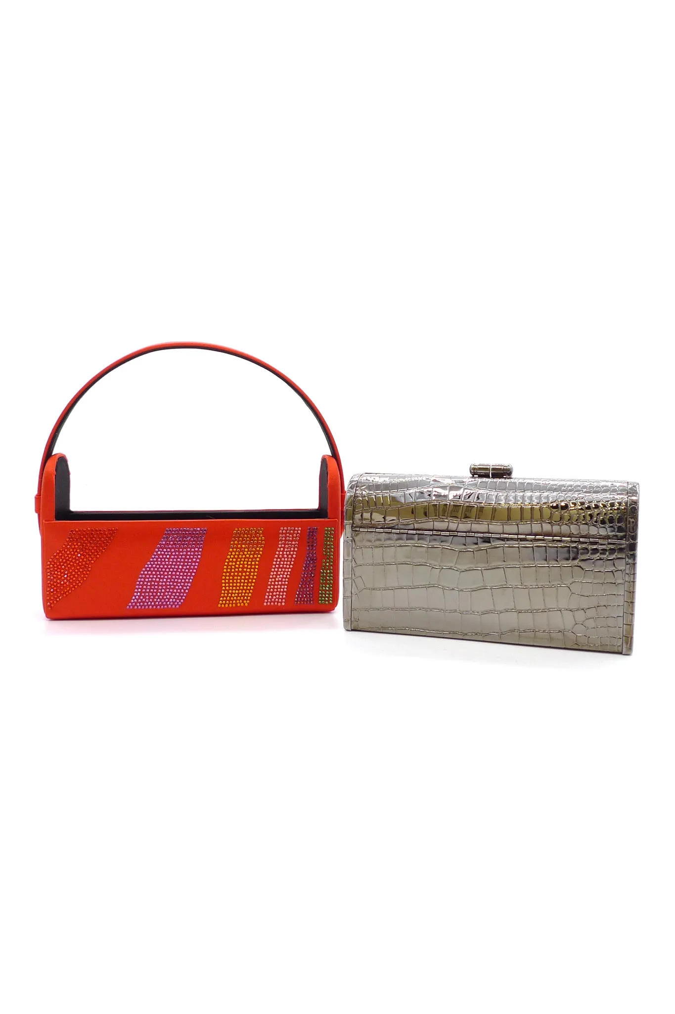 BIENEN DAVIS X AURETA Gunmetal Croco Régine Minaudière Insert with Fire Satin Case
