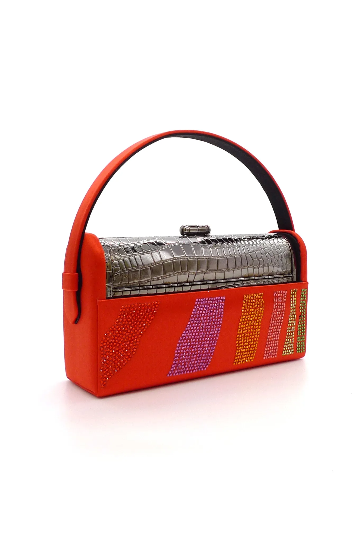 BIENEN DAVIS X AURETA Gunmetal Croco Régine Minaudière Insert with Fire Satin Case