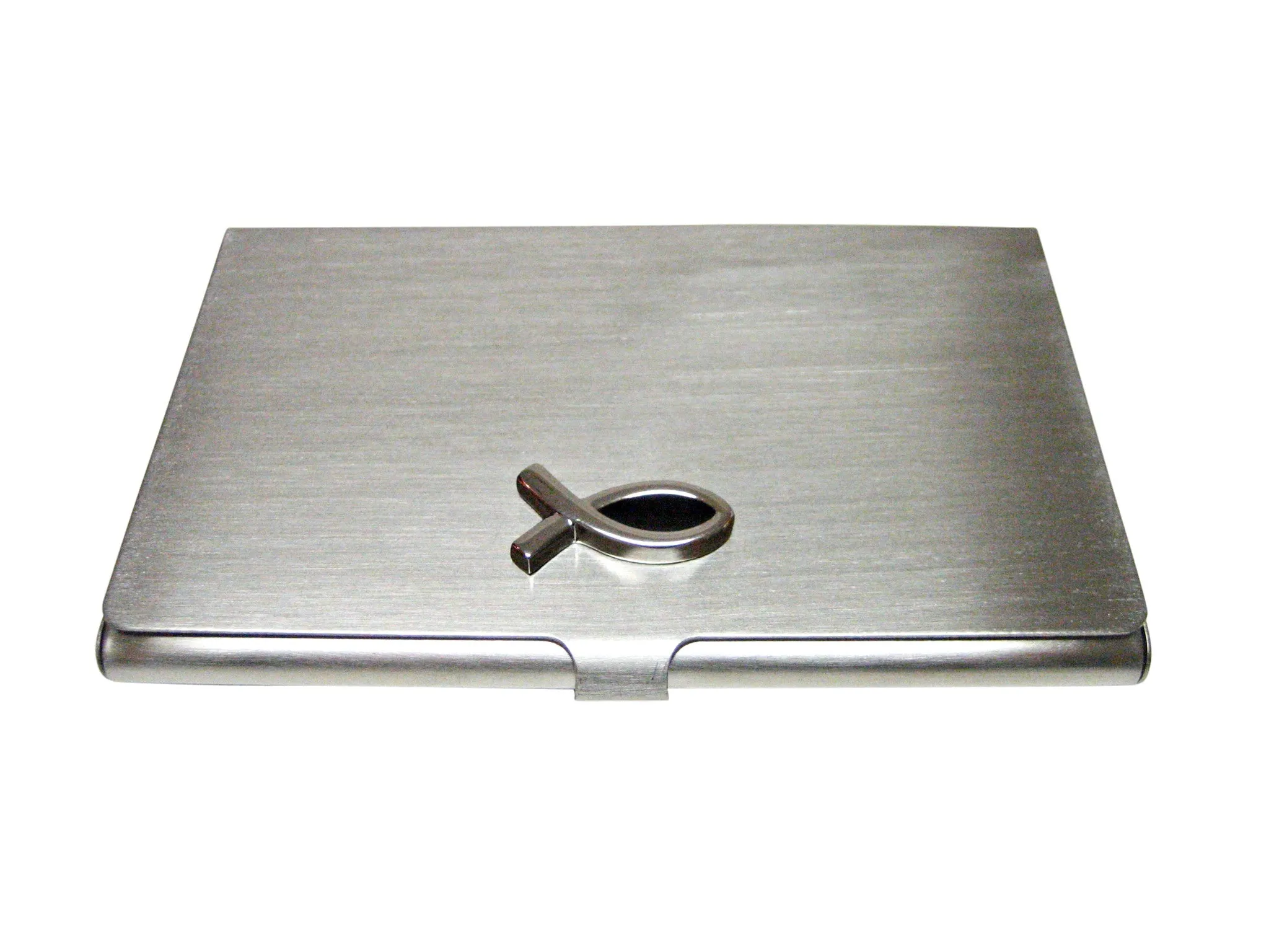 Black and Silver Religious Ichthys Fish Business Card Holder