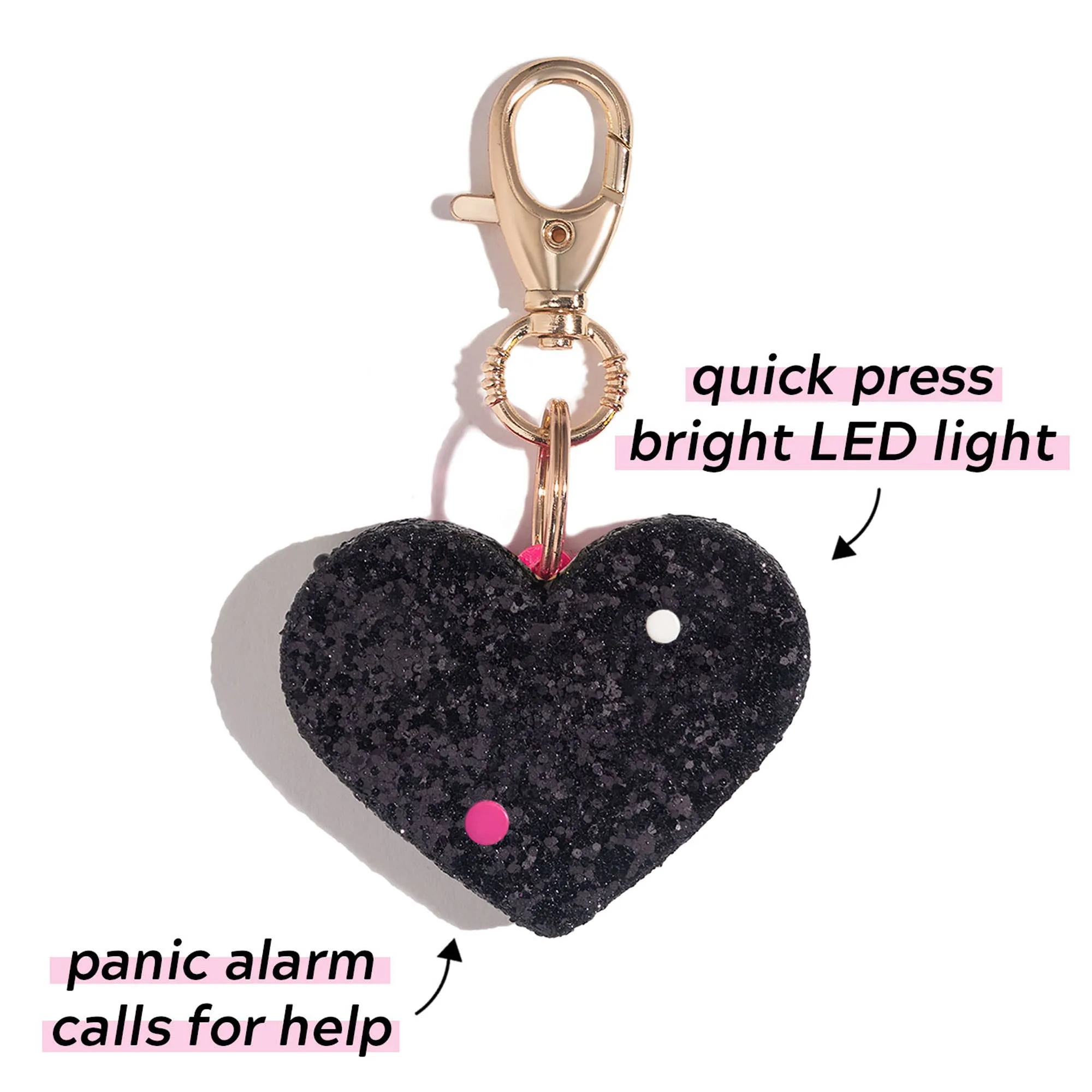 Black Glitter Heart Safety Alarm