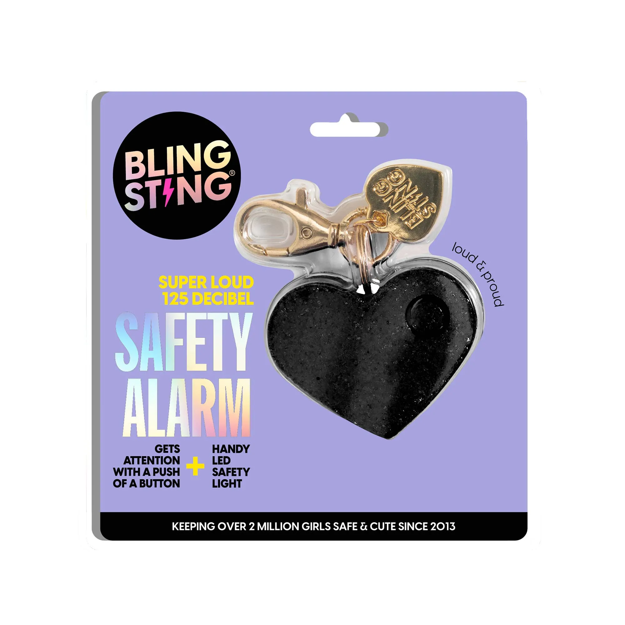 Black Glitter Heart Safety Alarm