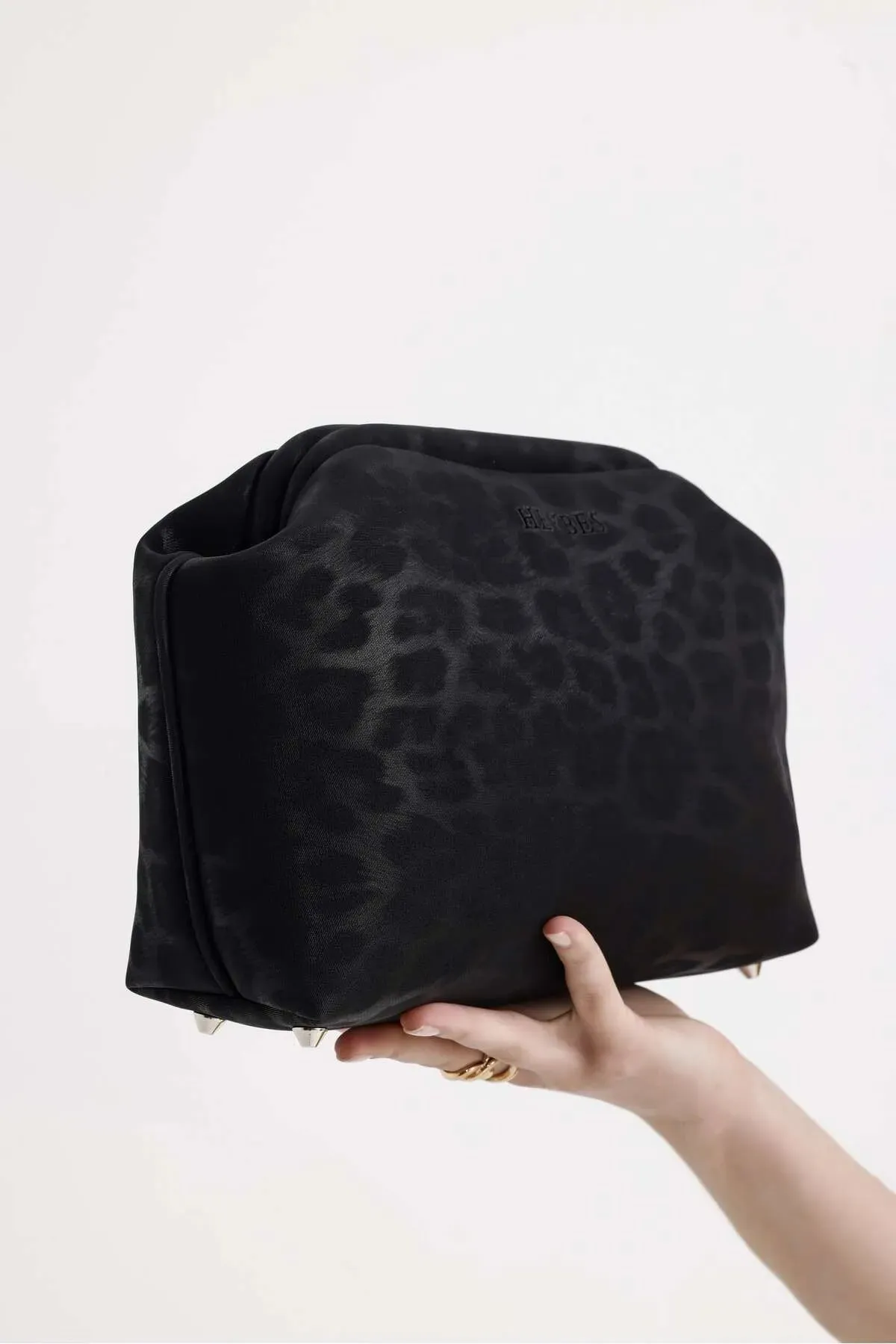 Black Leopard Patterned Faux Leather Clutch Handbag