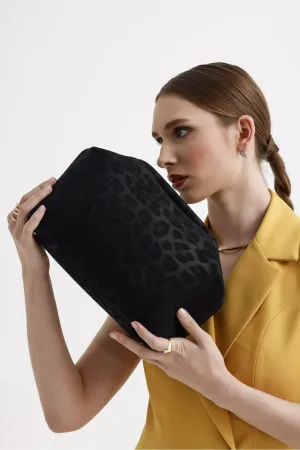 Black Leopard Patterned Faux Leather Clutch Handbag