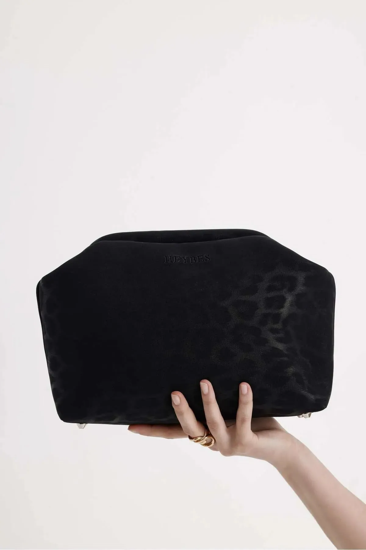 Black Leopard Patterned Faux Leather Clutch Handbag