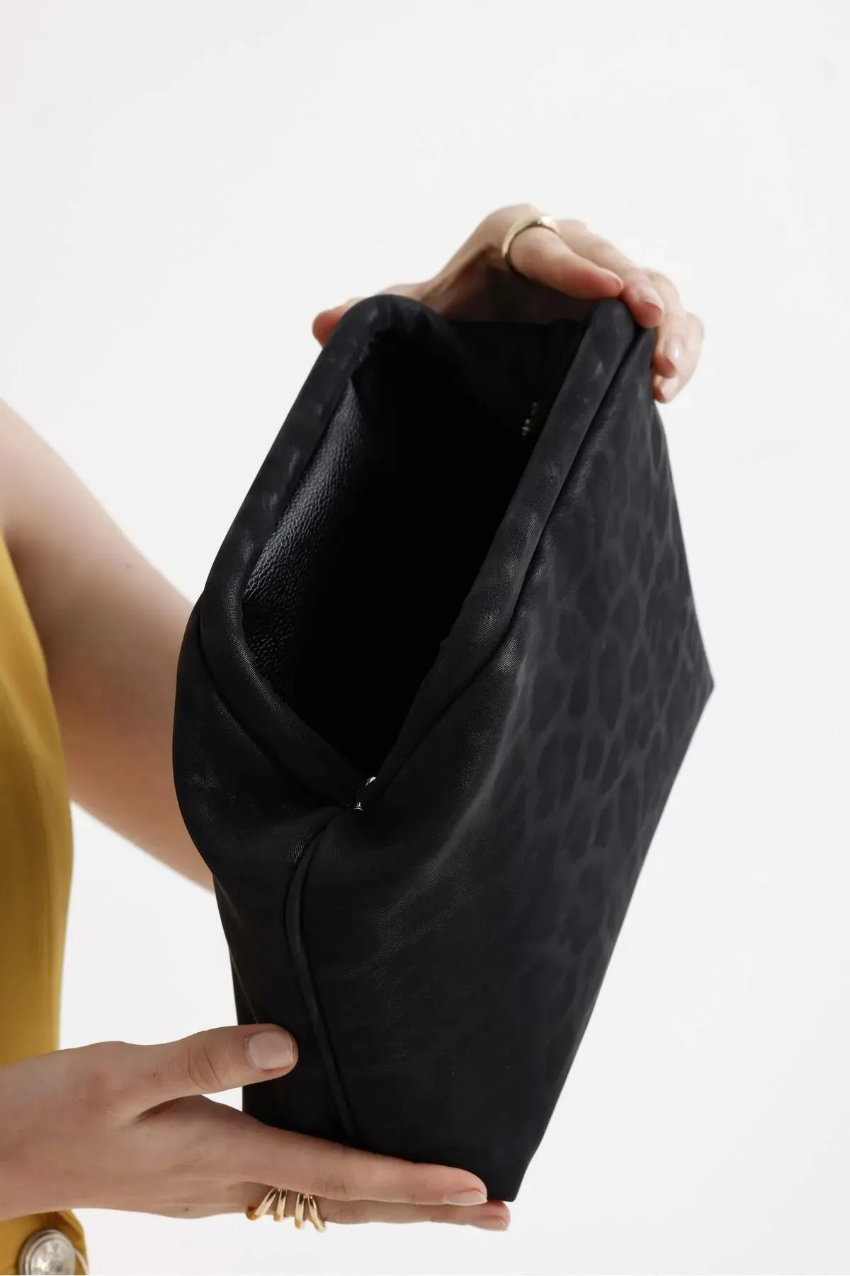 Black Leopard Patterned Faux Leather Clutch Handbag