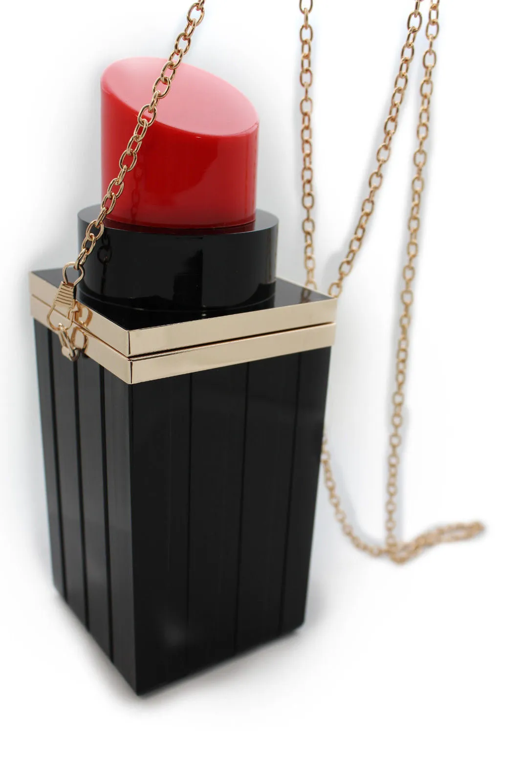 Black Red Lipstick Purse Small Evening Handbag Gold Chain Mini Bag