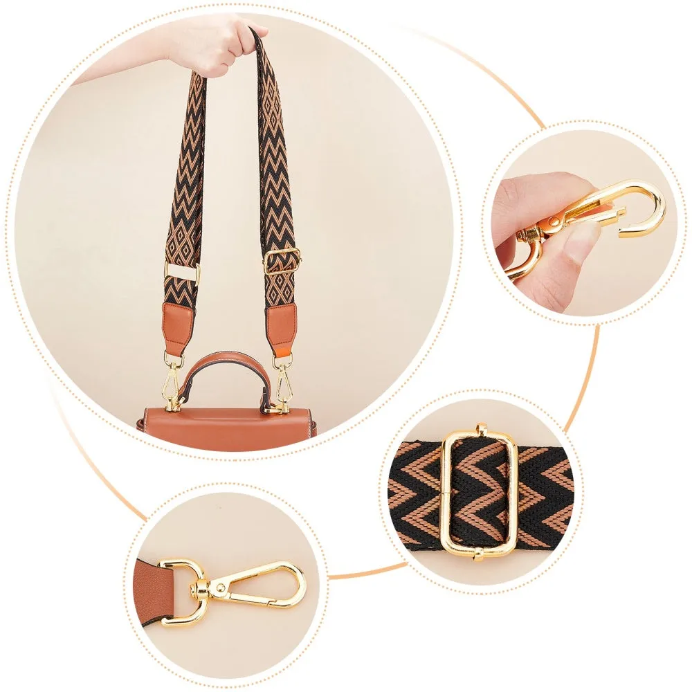 Brown Zig Zag Purse Strap, Bag Strap | 30-54 Inch Guitar purse straps