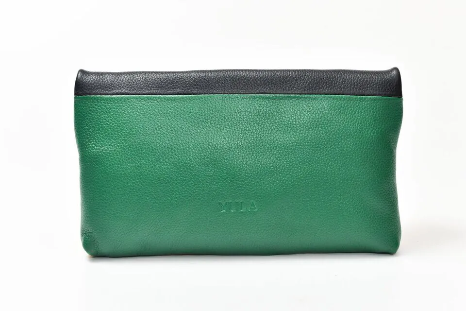 Casablanca Foldover Clutch - Black /Green