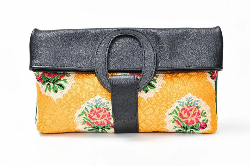 Casablanca Foldover Clutch - Black /Green