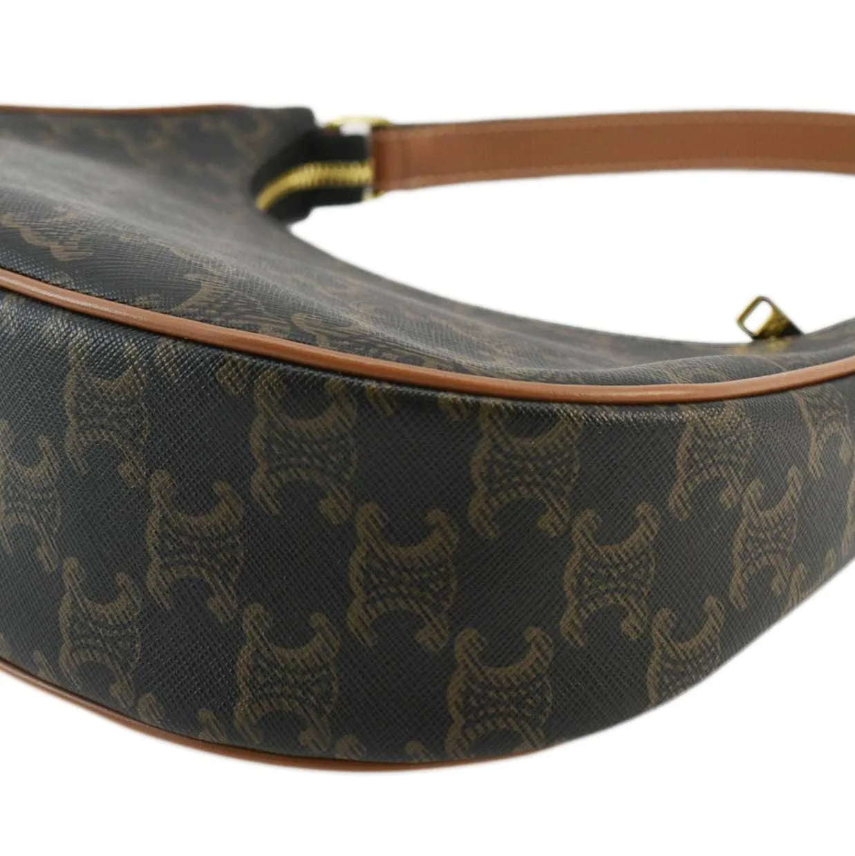 CELINE Ava Triomphe Canvas Calfskin Shoulder Bag Tan