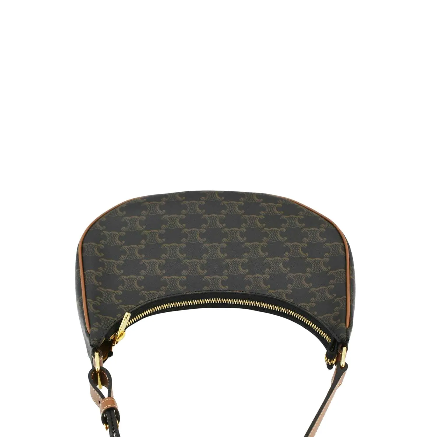 CELINE Ava Triomphe Canvas Calfskin Shoulder Bag Tan