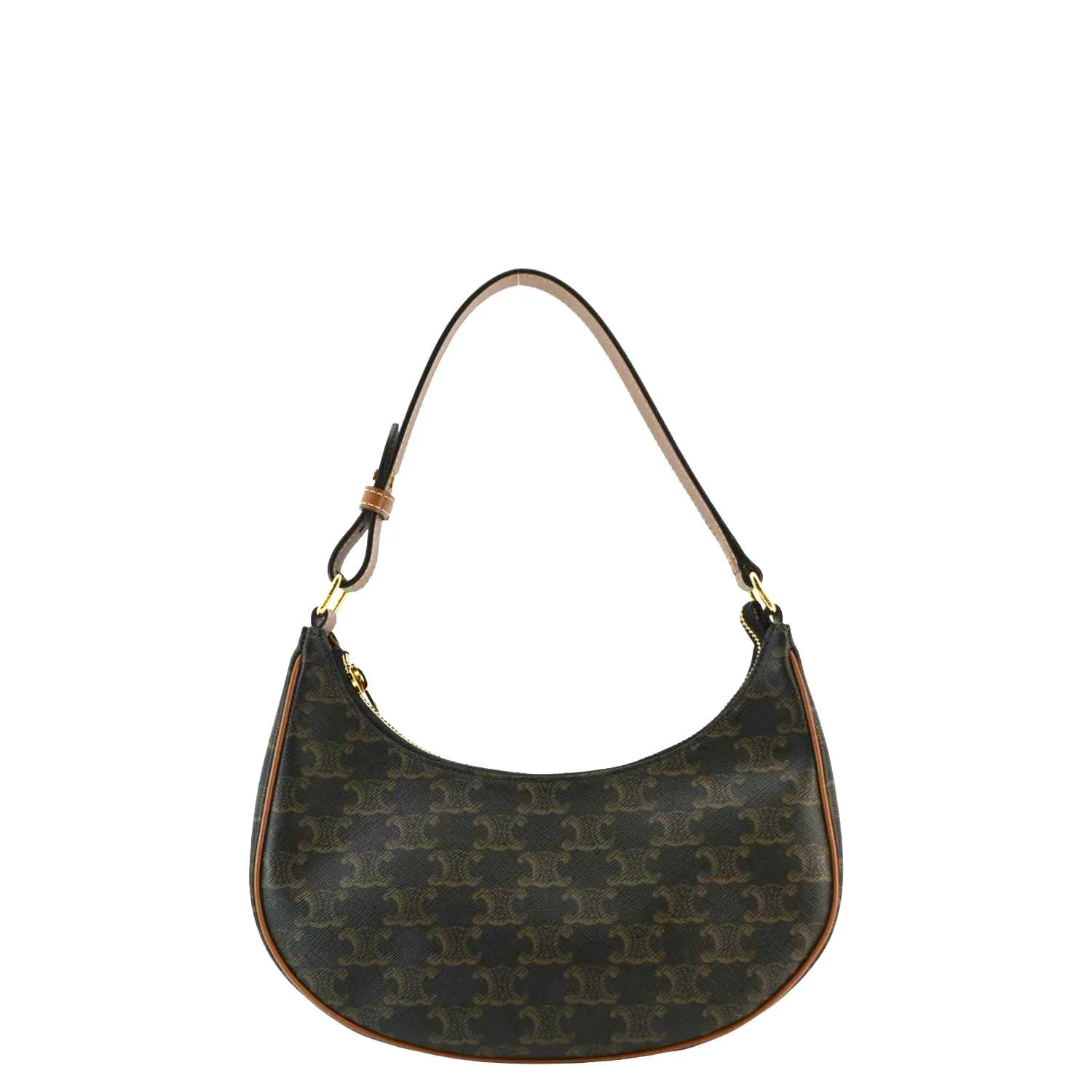CELINE Ava Triomphe Canvas Calfskin Shoulder Bag Tan
