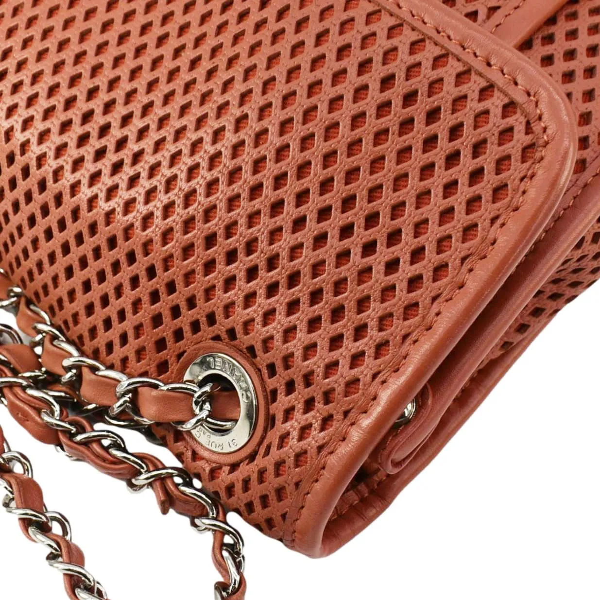 CHANEL Up in the Air Classic Flap Perforated Calfskin Shoulder Bag Orange