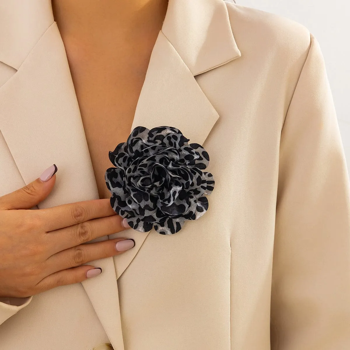 Chic Leopard  Rose Flower Pin Brooch
