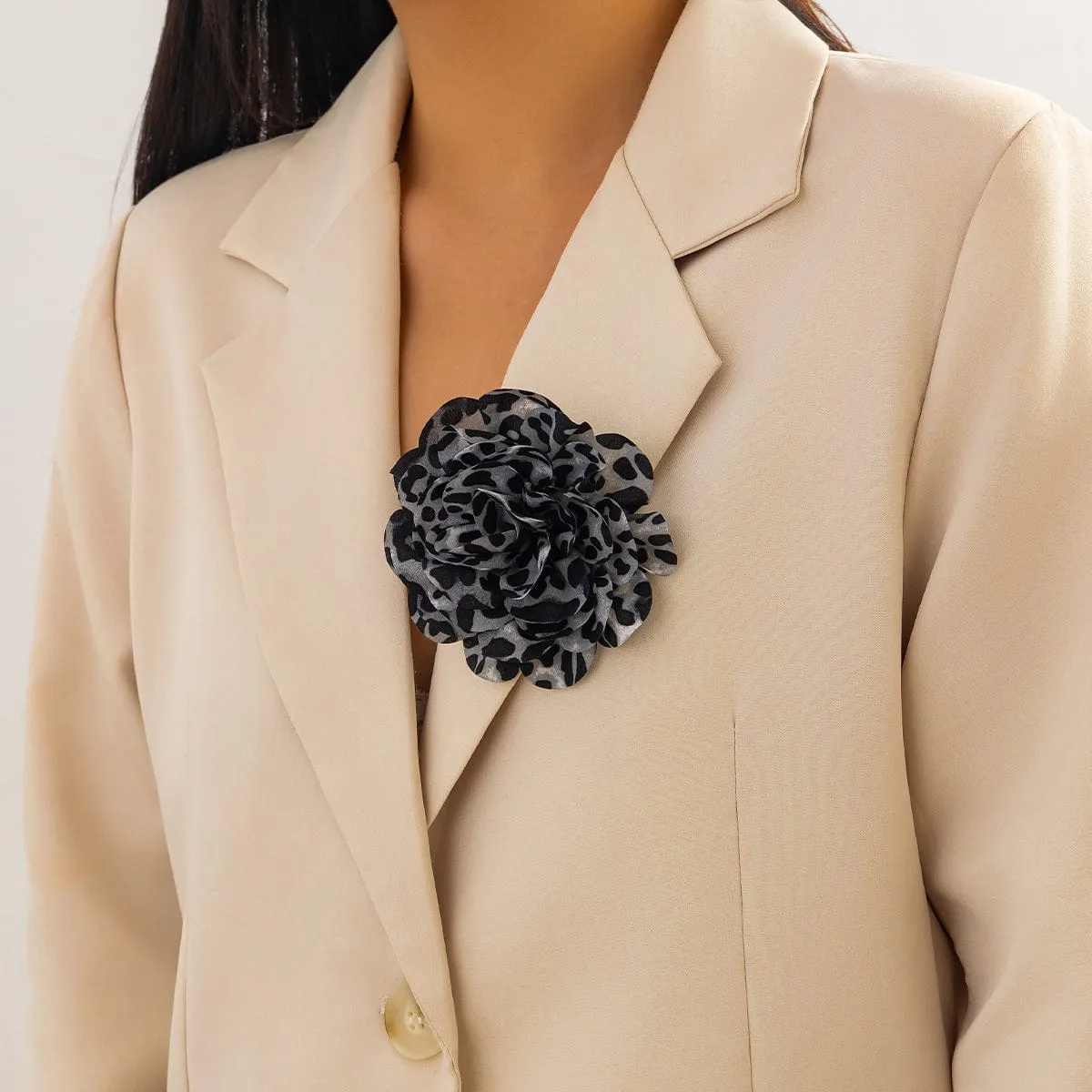 Chic Leopard  Rose Flower Pin Brooch