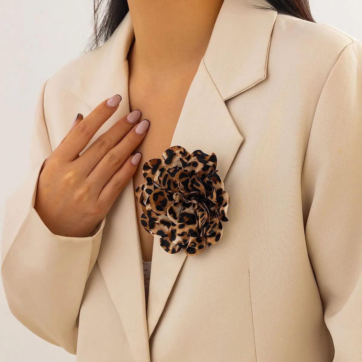 Chic Leopard  Rose Flower Pin Brooch