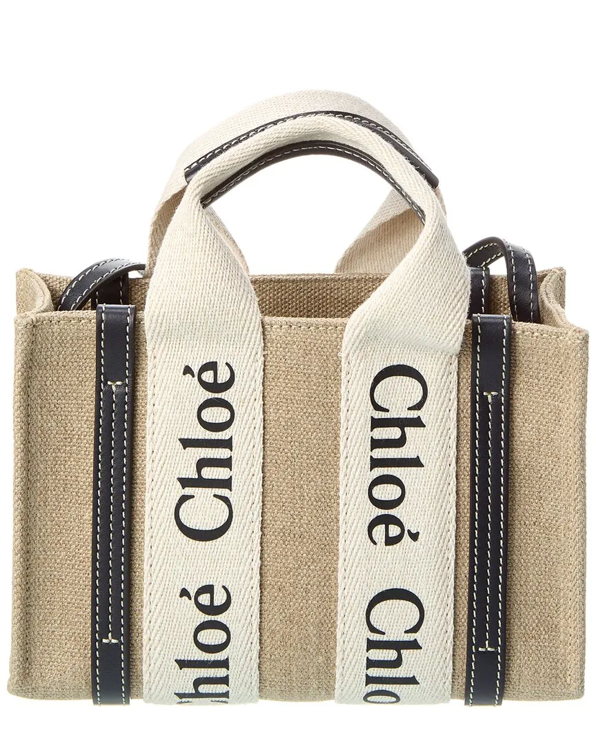 Chloé Woody Mini Canvas & Leather Tote