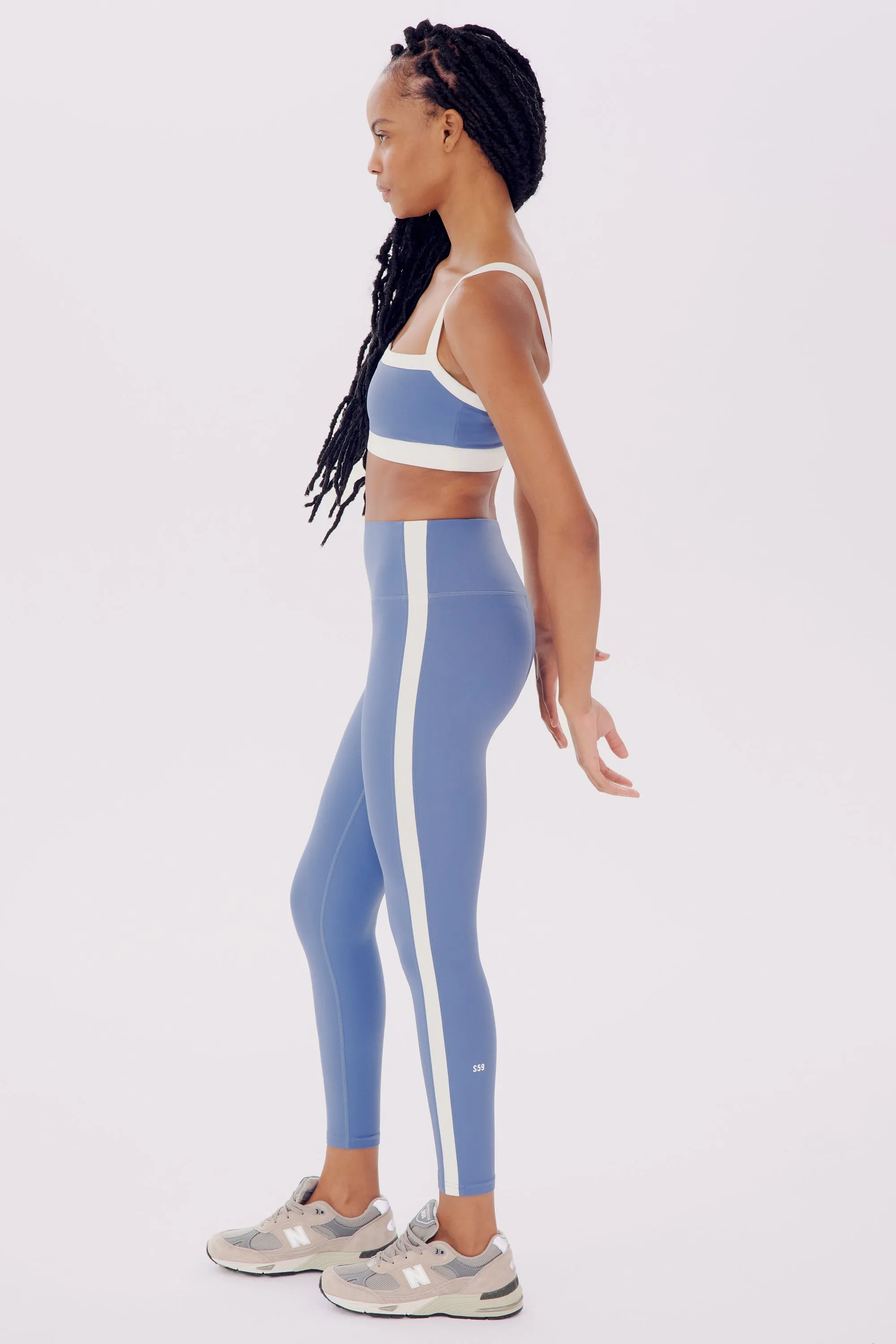 Clare High Waist Rigor 7/8 - Steel Blue/White