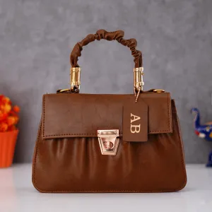 Classy Leather Customized Chain Sling Bag with Handle - Brown