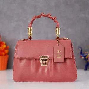 Classy Leather Customized Chain Sling Bag with Handle - Peach