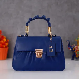 Classy Leather Customized Chain Sling Bag with Handle - Royal Blue