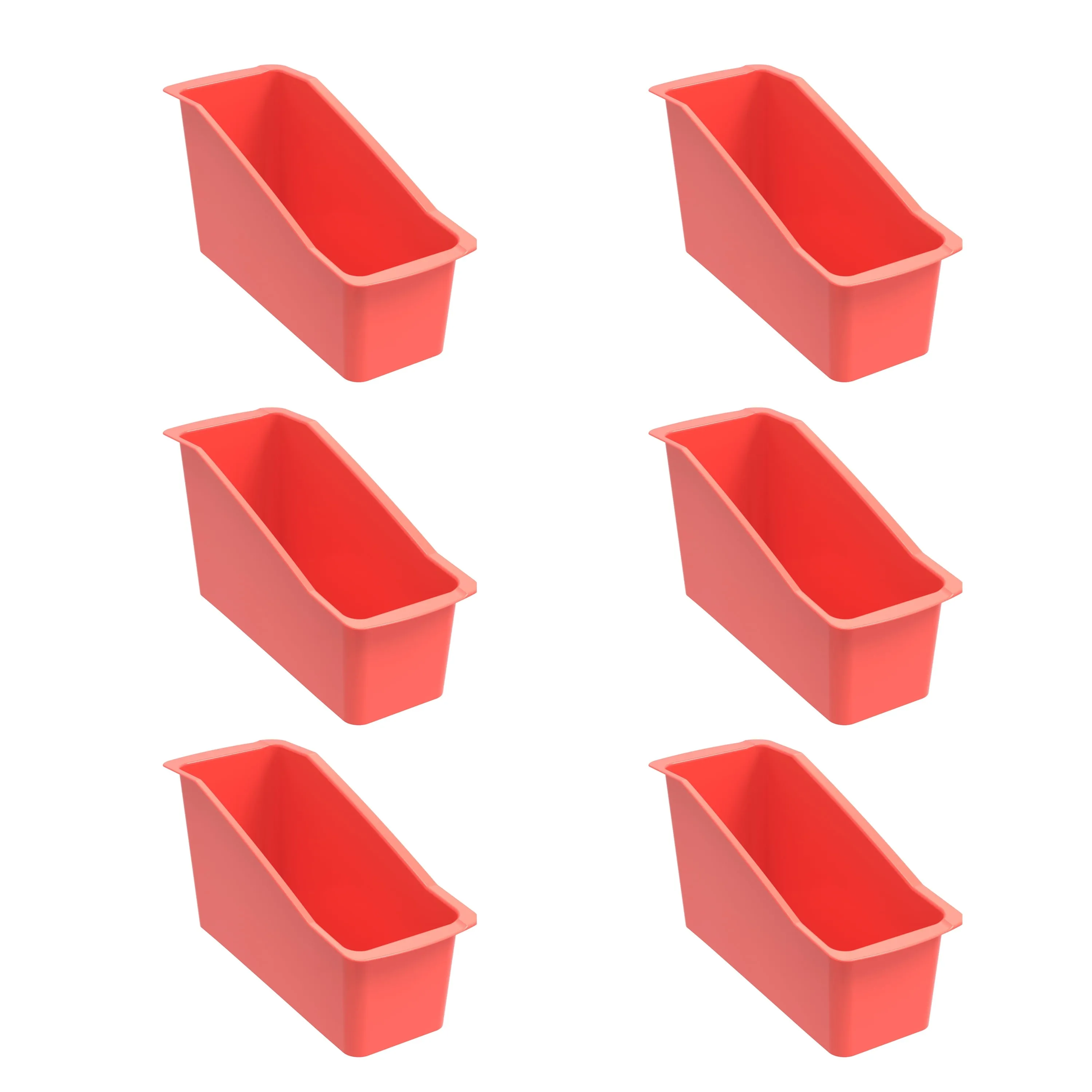 Coral Desktop Book Organizer Bin - Large Size, Drop-Resistant Plastic, 6-Pack