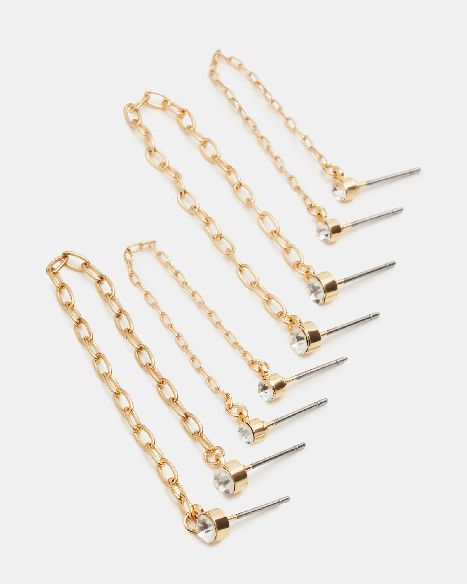CRYSTAL CHAIN EARRINGS SET GOLD