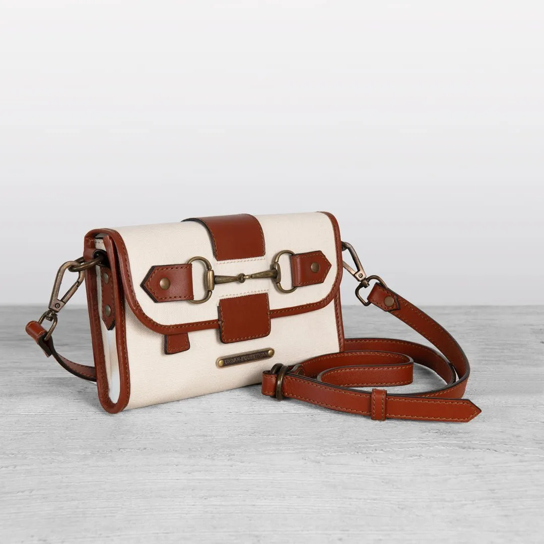 Dalton -  Italian Leather Shoulder Strap and Canvas Body Horse Bit Crossbody Bag