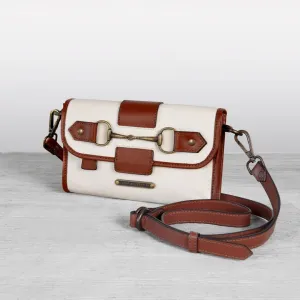 Dalton -  Italian Leather Shoulder Strap and Canvas Body Horse Bit Crossbody Bag